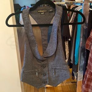 Grey and black plaid guess vest